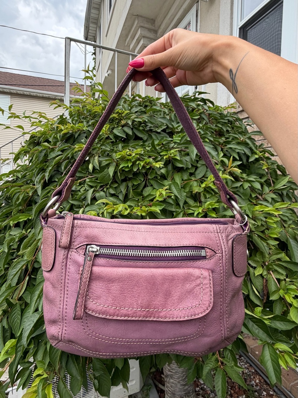 Fossil Vintage Y2K Purple Leather Shoulder Bag